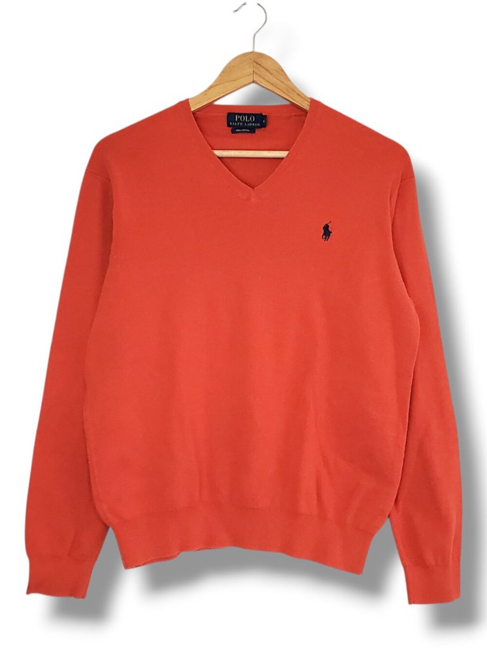 Polo Ralph Lauren V Neck Light Knit Sweater Orange Size M